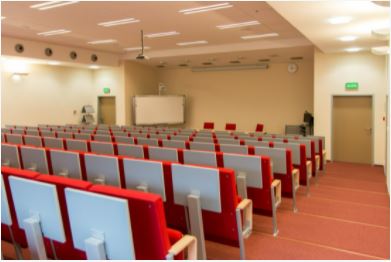 Student lecture hall with red chair